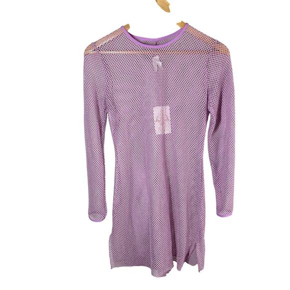 Becca Mesh Scoop Neck Long Sleeve Metallic Beach Coverup Dress Small - Picture 1 of 10